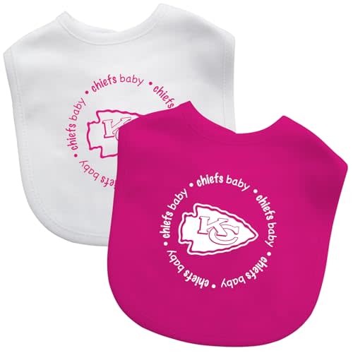 BabyFanatic Officially Licensed Pink Unisex Cotton Baby Bibs 2 Pack - NFL Kansas City Chiefs Baby Apparel Set
