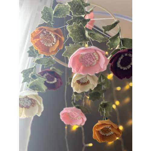 Baby girl mobile Nursery Decor Crib mobile Felt flower mobile anemone flowers baby girl hanging decor