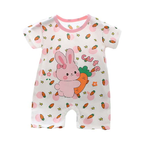 Quealent Baby Girl Boy Clothes Short Sleeve Cartoon Animals Infant One-Piece Rompers Summer Outfit (Orange, 3-6 Months)