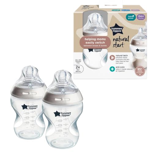 Tommee Tippee Natural Start Anti-Colic 9 oz BPA Free Baby Bottles, 0+ Months, Slow Flow Breast-Like Nipple, Self Sterilizing, Designed for Seamless Transition Between Bottle & Breast, Clear, Pack of 2 | Pack of 2, Slow Flow Breast-Like Nipple, Self-Ste...