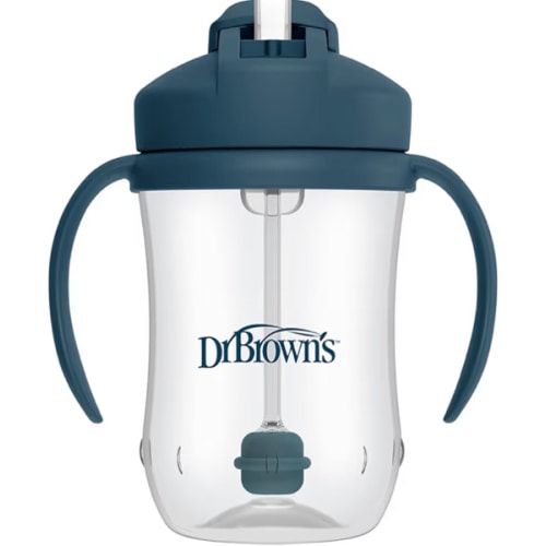 Dr. Brown's Milestones Baby's First Straw Cup, Training Cup with Weighted Straw, 9 oz/270 mL, BPA-free, 6m+, Dark Blue, 1-Pack