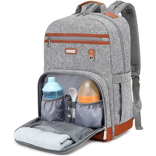 Diaper Bag Backpack, Large Baby Nappy Bags with Portable Changing Pad for Boys and GirlsMultifunction Travel Baby Bag for Moms Dads, Shower Gifts Waterproof and Stylish，Grey