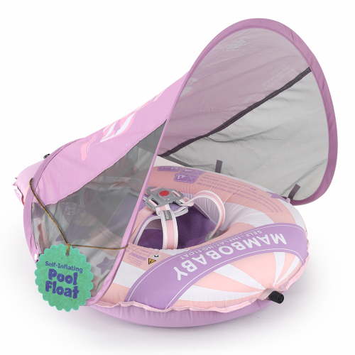 Mambobaby Self Inflating Baby Pool Float with Canopy- Pink