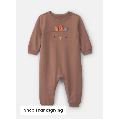 Baby Turkey Thanksgiving French Terry Long-Sleeve Jumpsuit - Brown | Carter's