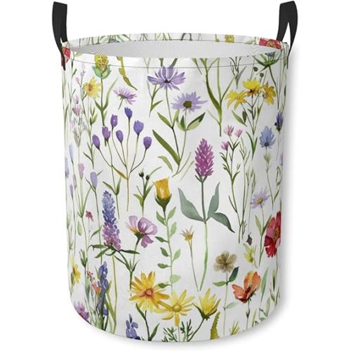 Laundry Basket Wildflower Meadow Collapsible Laundry Hamper with Handles Clothes Storage Bin for Household Bedroom Bathroom College Dorms