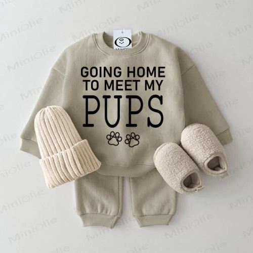 GOING HOME TO MEET MY PUPS Baby Grey Green 2-piece Set