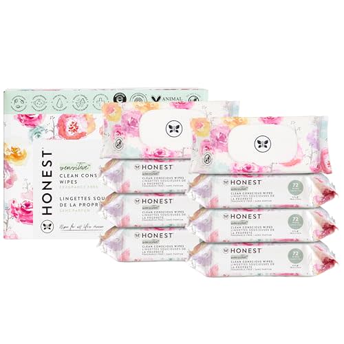 The Honest Company Clean Conscious Multi-Use Wipes | Hypoallergenic + Unscented for Sensitive Skin | Over 99% Water, Compostable, Plant Based, Baby Wipes | Rose Blossom, 576 Count