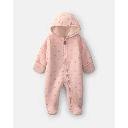 Baby Girl Sheep Teddy Fleece Long-Sleeve Jumpsuit - Pink