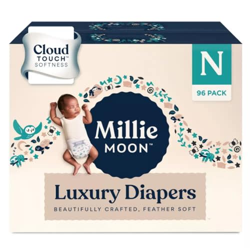 Millie Moon Luxury Diapers Size-Newborn and Count-96 Diaper Weight Range: Up to 9 lbs
