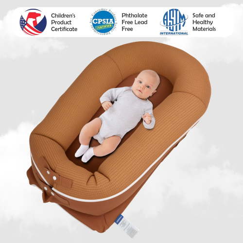 Baby Lounger, Deluxe Infant Lounger, Breathable Cotton, Adjustable Baby Floor Seat for Tummy Time, Newborn Essentials for Baby 0-12 Months (brown)