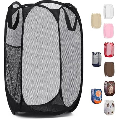 Handy Laundry Collapsible Mesh Pop-Up Hamper with Side Pocket