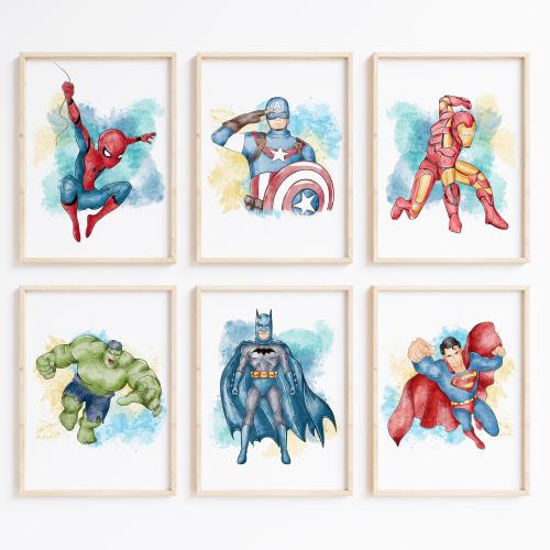 Nistio™ Superhero Prints Set: Kids' Room Decor, Avengers Art (Set of 6)