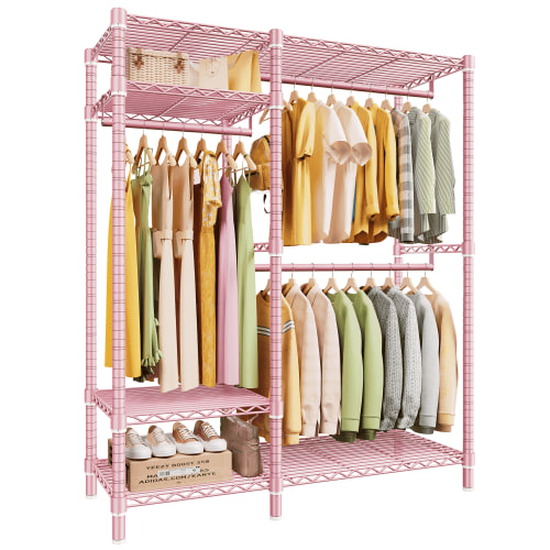 680LBS Capacity Garment Clothes Rack, Metal Wadrobe Closet with Wire Shelves, Pink
