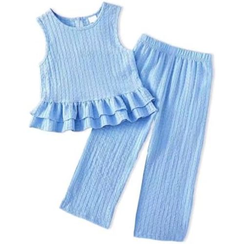 Doresbebe Toddler Girl Clothes Baby Girl Clothing Summer Outfit 2-6 Year Little Matching Sleeveless Top Long Pants Set 2Pcs