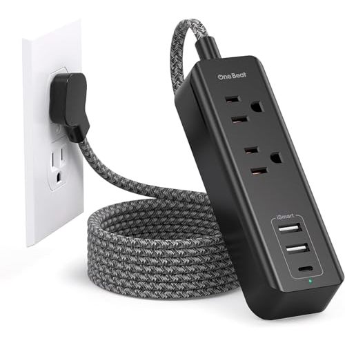 Cruise Essentials, USB C Travel Power Strip, Flat Plug Power Strip with 2 Outlets 3 USB Ports (1 USB C), Flat Extension Cord USB Charging Station, Non Surge Protector for Cruise, Travel, Home
