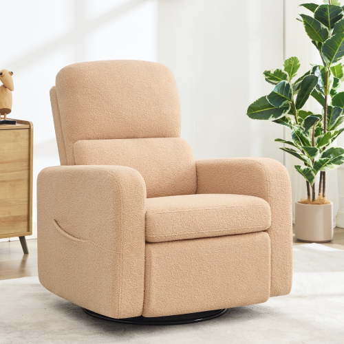 Aemeios Swivel Manual Recliner Chair Chenille Fabric Nursery Glider Rocker Recliner, Camel