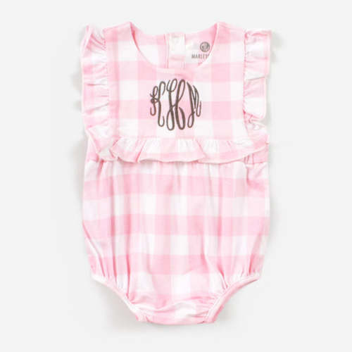 Monogrammed Baby Soft Jersey Bubble | Pink Gingham