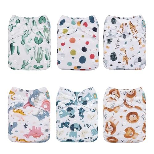 ALVA Baby Cloth Diapers 6 Pack with 12 Inserts Diaper Covers for Girl&Boy