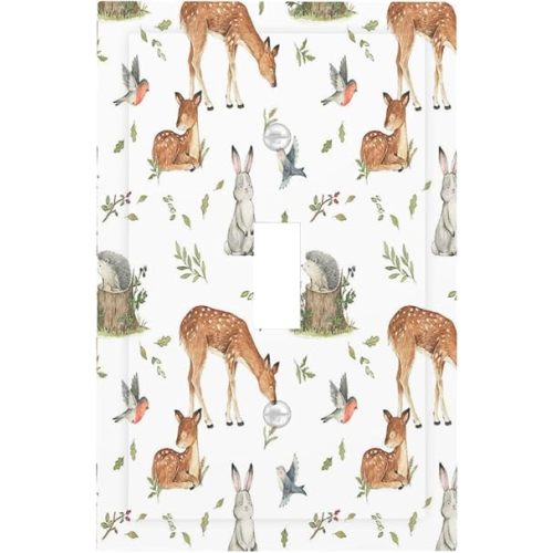 Decorative Light Switch Cover Plate Watercolor Woodland Animals Pattern 1 Gang Single Toggle Wall Plate Electrical Outlet Covers Decorate Switch Plate Cover for Kids room Nursery Decor