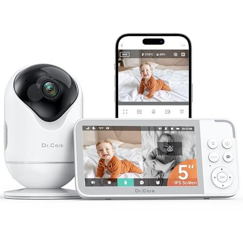 Dr.Care VistaView Smart WiFi Baby Monitor with Camera, 5" 1080P Split View | 2K Camera App Control, Cry & Motion Alerts, HD Night Vision, 5000mAh Battery, 2-Way Talk, Multi-User, Triple Security, 1279ft