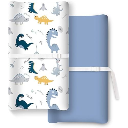 Extra Stretchy Changing Pad Cover, TotChill Ultra Soft Premium Jersey Knit Changing Pad Sheets, Unisex for Boys Girls, Dino Animals Blue, Fits All Standard Changing Tables/Dresser Tops - 2 Pack