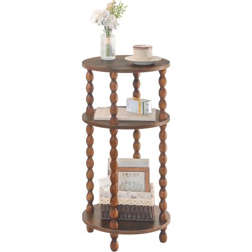 AWASEN Small Side Table, 3-Tier Round End Table for Small Spaces, Modern Bedside Table Nightstand for Bedroom, Living Room, Office, Rustic Brown