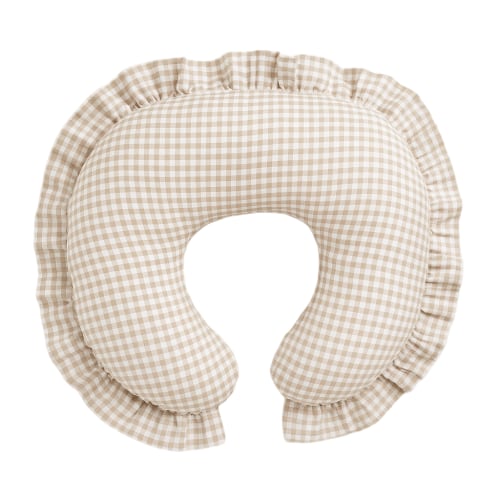 Beige Gingham Ruffle Nursing Pillow Cover