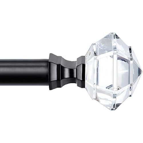 TONIAL Curtain Rods 32 to 58 Inch(2.6 to 4.8ft), Telescoping Splicing 3/4 Single Rods for Windows Decorative Drapery Rod with Acrylic Diamond Finial, Black