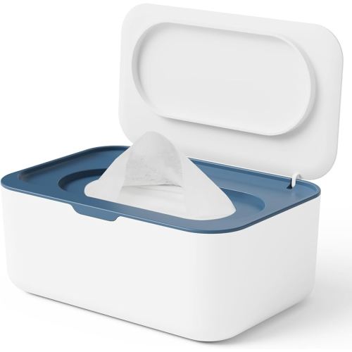 Wipes Dispenser, Wipe Holder for Baby & Adult, Seposeve Refillable Wipe Container, Keeps Wipes Fresh, One-Handed Operation. Non-Slip, Easy Open/Close Wipes Pouch Case, Blue