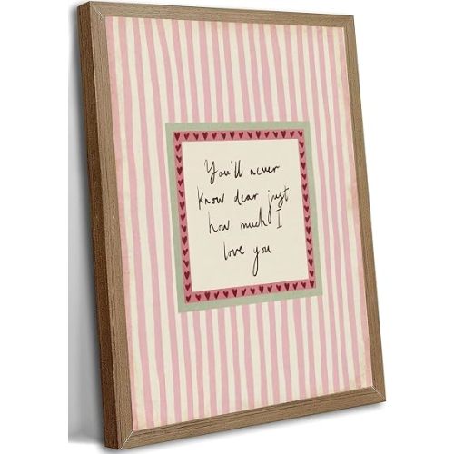 Framed Pink Green Nursery Canvas Wall Art Striped Kids Room You'll Never Know Dear How Much I Love You Picture Wall Decor Poster Print Inspirational Quote Paintings for Girl Bedroom Living Room