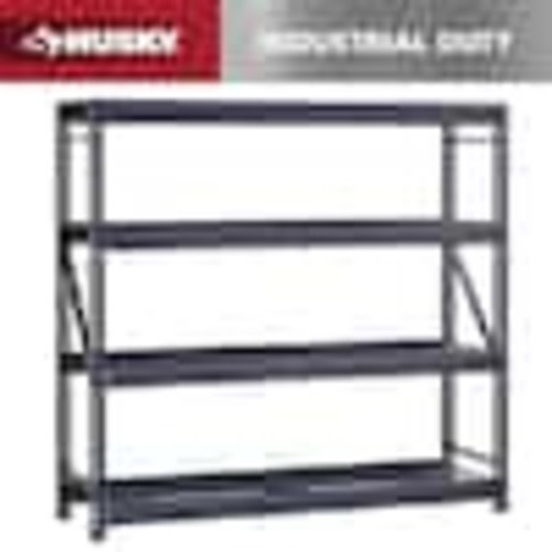 Husky 4-Shelf Metal Industrial Duty Freestanding Garage Storage Shelving Unit in Black (77 in. W x 72 in. H x 24 in. D) N2W772472W4B