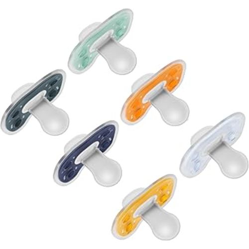 Dr. Brown's Advantage One-Piece Silicone Baby Pacifier, Fully Symmetrical Soother, Blue/Blue/Orange/Green/Teal/Bisque, 6-18m, BPA Free, 6 Pack