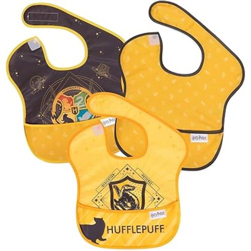 Bumkins Bibs for Girl or Boy, SuperBib Baby and Toddler for 6-24 Months, Essential Must Have for Eating, Feeding, Baby Led Weaning, Mess Saving Waterproof Soft Fabric, 3-pk Harry Potter Hufflepuff