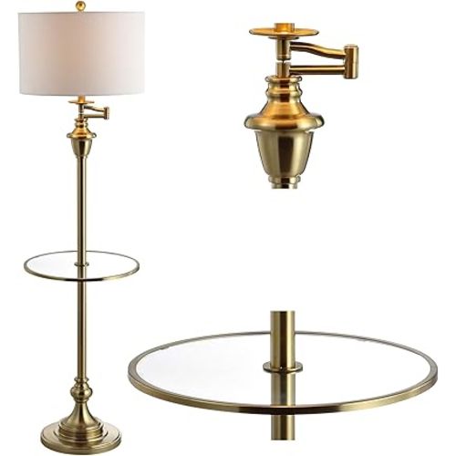 JONATHAN Y JYL3055A Cora 60" Metal/Glass LED Side Table and Floor Lamp Contemporary,Transitional for Bedrooms, Living Room, Office, Reading, Brass
