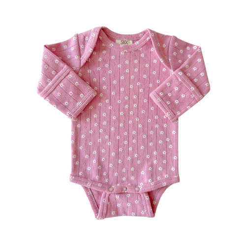 Pink Flower / Organic Pointelle Long Sleeve Bodysuit