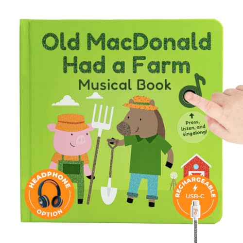 Cali's Books Old Macdonald Music Book for Toddlers 1-3 Years Old | Headphone Jack for Private Listening, USB-C Rechargeable, Animal Nursery Rhymes Musical Book