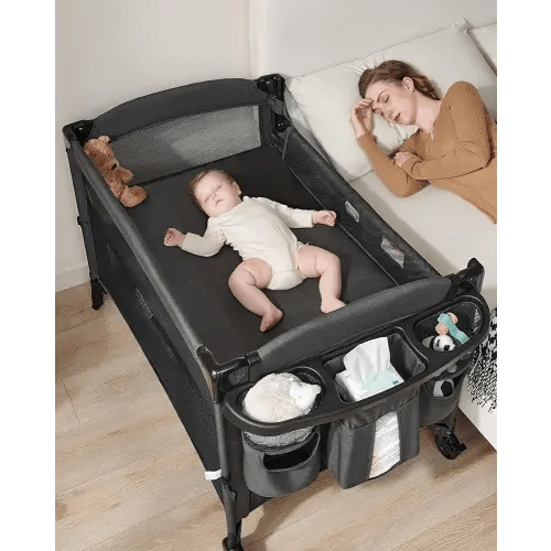 AirClub 4 in 1 Baby Bassinet Bedside Sleeper, 4 Functions Crib, Playard, Portable Changing Table, Bassinet for Newborn Baby, Bedsaide Bed w/Wheels&Brakes