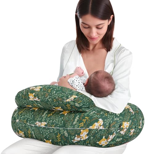 AMASKY Nursing Pillow for Breastfeeding, Animal Patterns Removable Cotton Cover, Support for Mom and Baby, Plus Size Ergonomic Design Breastfeeding Pillows, Machine Washable, Green, Pallet of Product