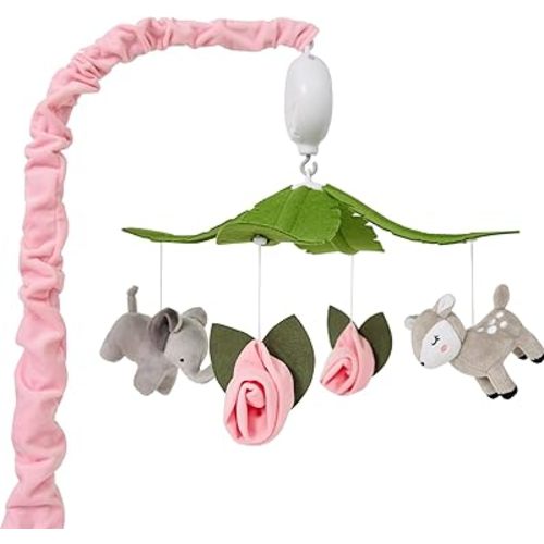 PINNKKU Floral & Animals Musical Crib Mobile for Baby Girls, Nursery Decor, Calming Soother Baby Crib Mobile with 12 Lullabies, Perfect Toy for Boys Girls