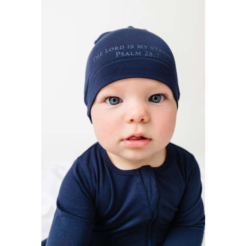 The Lord is My Strength Navy Knotted Hat Bamboo – Holy Pals