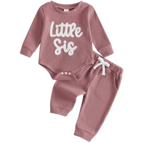 Newborn Baby Girl Fall Outfit Set Romper Pants Infant Waffle Clothes