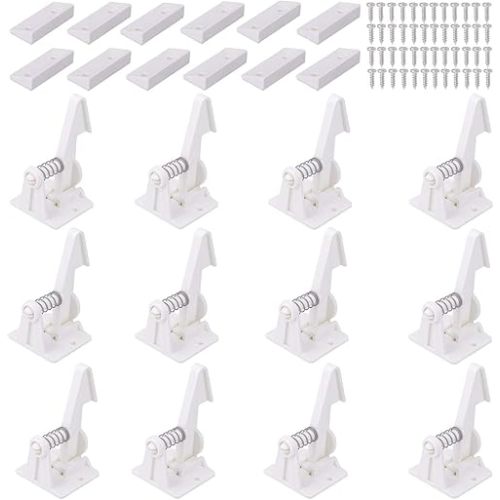 Vmaisi 12 Pack Cabinet Locks Child Safety Latches - Baby Proofing Cabinets Drawer Lock with Adhesive Easy Installation - No Drilling or Extra Screws (White)