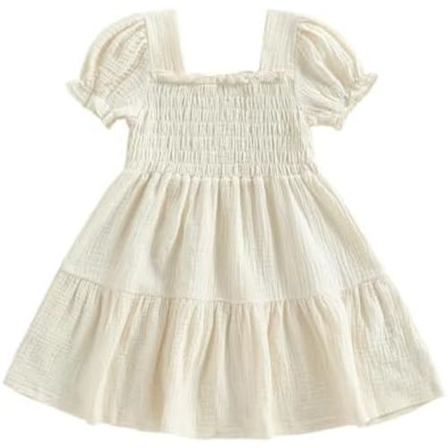Kavousa Toddler Dress Baby Girl Summer Clothes Puff Sleeve Smocked Boho Princess Dresses Casual Infant Sundress Holiday