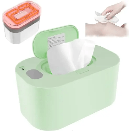 Portable Baby Wipe Warmer，Wipe Warmer and Baby Wet Wipes Dispenser to Even Heating, Wipe Heater with Temperature Display, Diaper Wipe Warmers for Home Car Travel Newborn Baby (Green)
