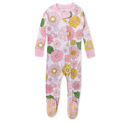 HonestBaby Non-Slip Footed Pajamas One-Piece Sleeper Zip-Front Pjs 100% Organic Cotton for Baby Girls