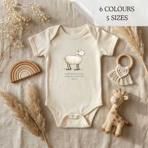 Isaiah 40 Christian Baby Bodysuit: Sheep Graphic, Soft Cotton | 024