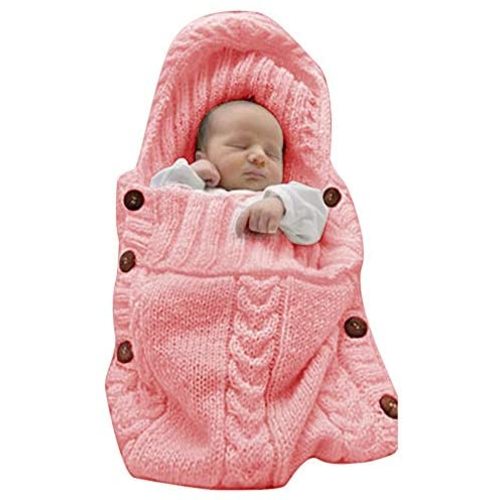 XMWEALTHY Newborn Baby Wrap Swaddle Blanket Knit Sleeping Bag Sleep Sack Stroller Wrap for Baby(Light Pink) (0-6 Month)