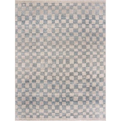 Benjy Light Blue Checkered Area Rug - Cream, Silver Blue - 5'3" x 7'