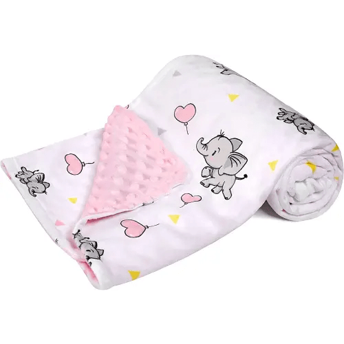DaysU Silky Micro Soft Plush Baby Blankets for Girls with Print Animal Pattern and Soothing Raised Dots, Double Layer Bed Throws for Baby Crib, Elephant, Pink, 30x40 Inches