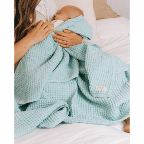 Little Fishies Waffle Blanket – Sage – Sand Cloud
